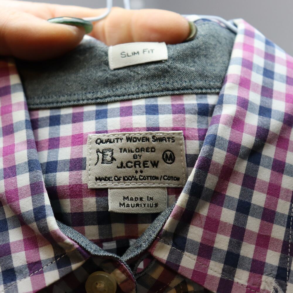 J.Crew‎ Quality Woven Shirts Slim Fit Pink Black Gingham Shirt Men’s M